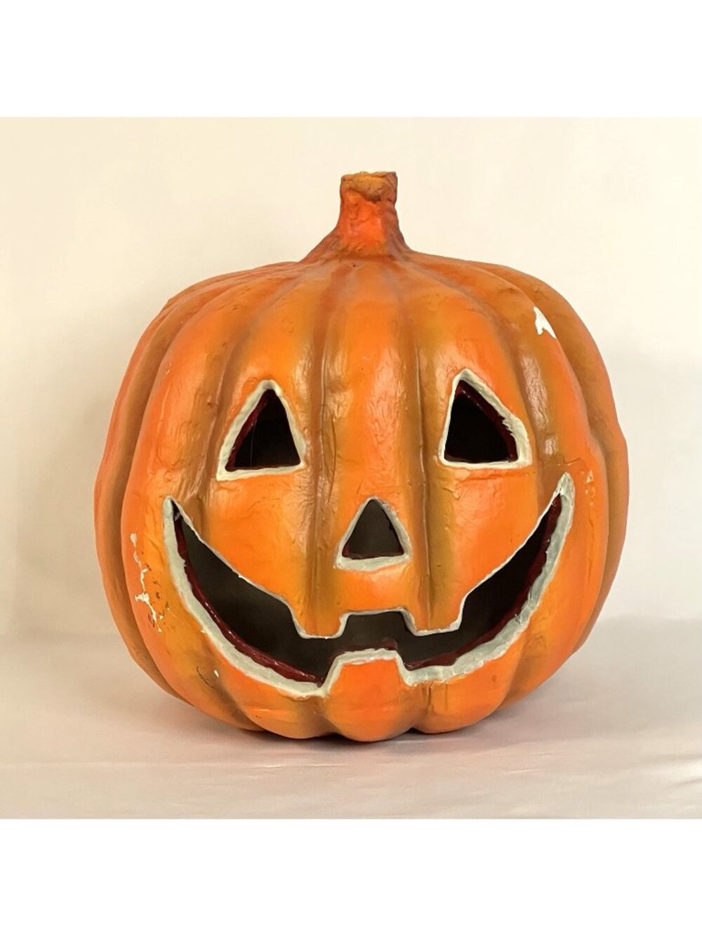 Vintage Chalkware Pumpkin Jack O Lantern 10 Inch Halloween Decor Unique Fall